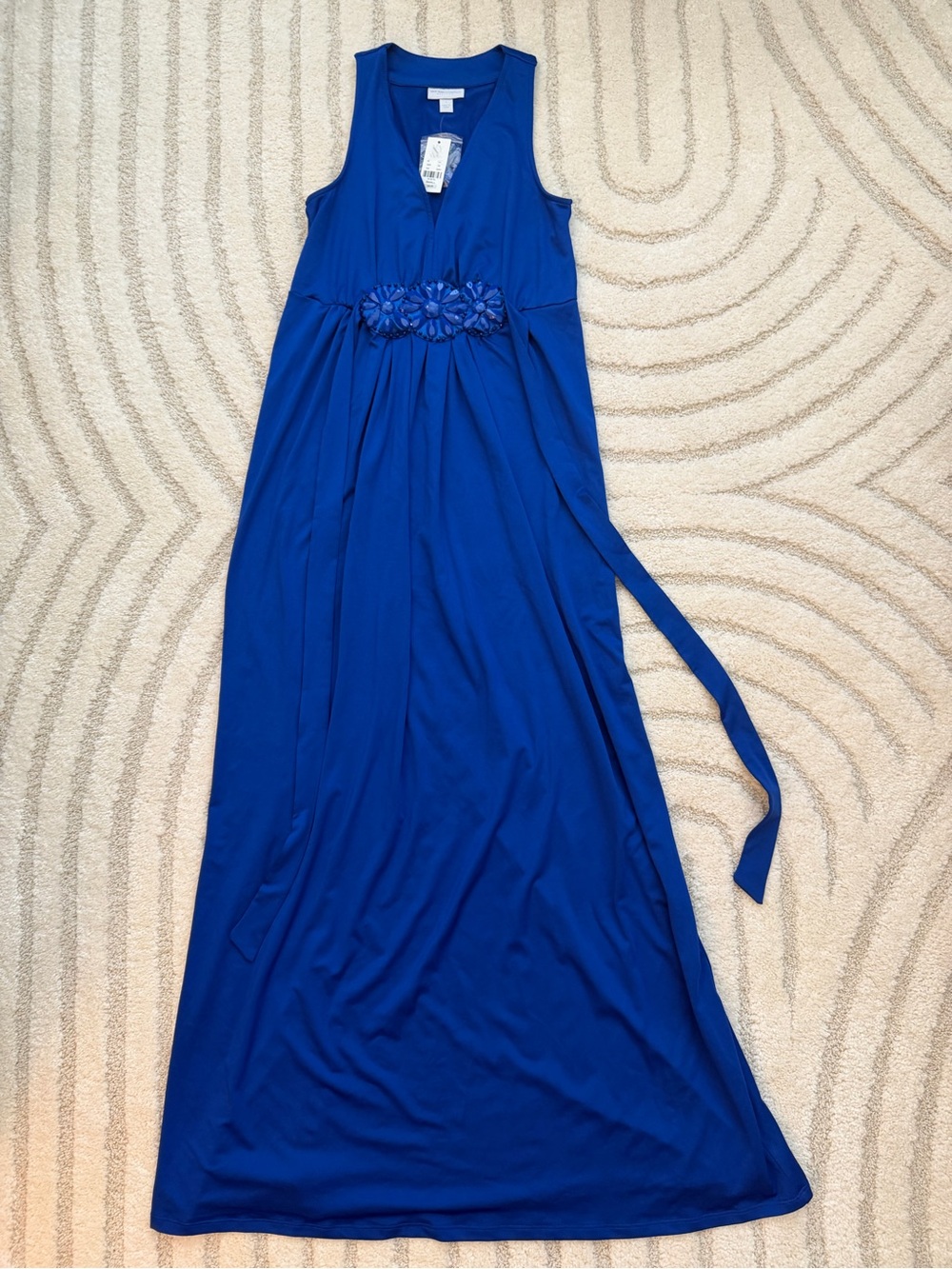 New York & Company Cobalt Blue Sleeveless Maxi Dress with Floral Waist